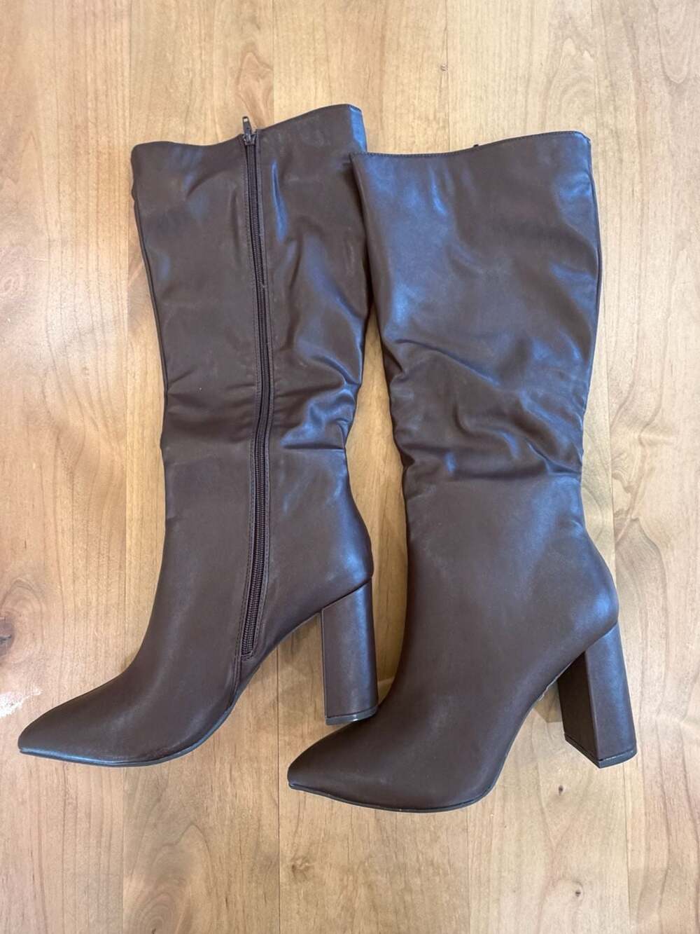 Bamboo Brown Pointed Toe Block Heel Knee-High Slouch Boots Sz 11 New